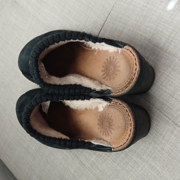 UGG Australia Wedge Heeled Shearling Lined Clogs Black Suede Size 9 - Picture 6 of 15